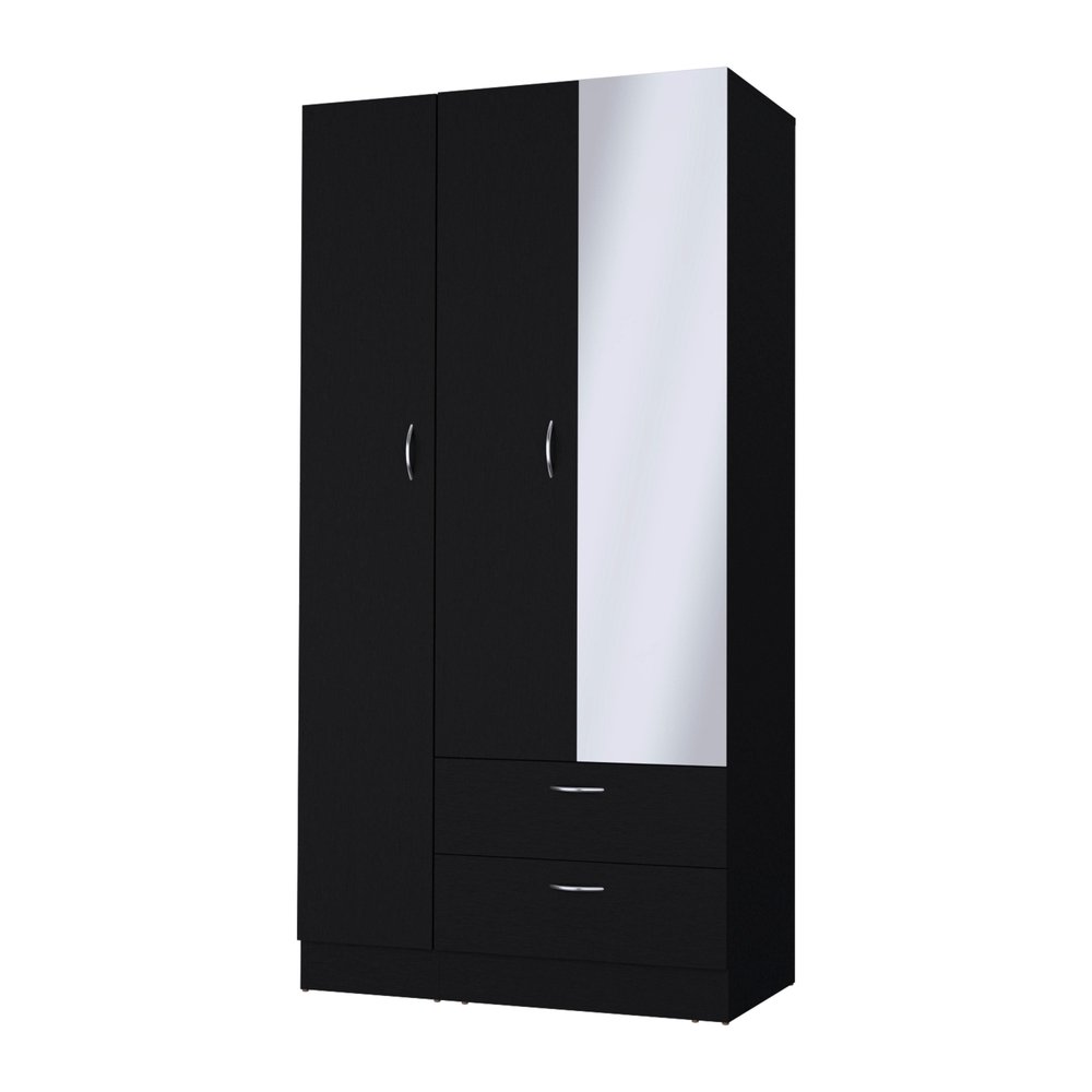 71" Black Wood And Metal Mirrored Three Door Two Drawer Combo Dresser — view 2