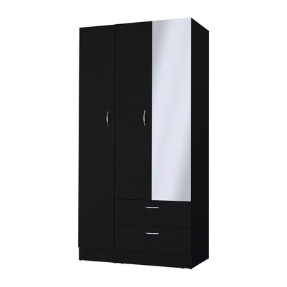 71" Black Wood And Metal Mirrored Three Door Two Drawer Combo Dresser