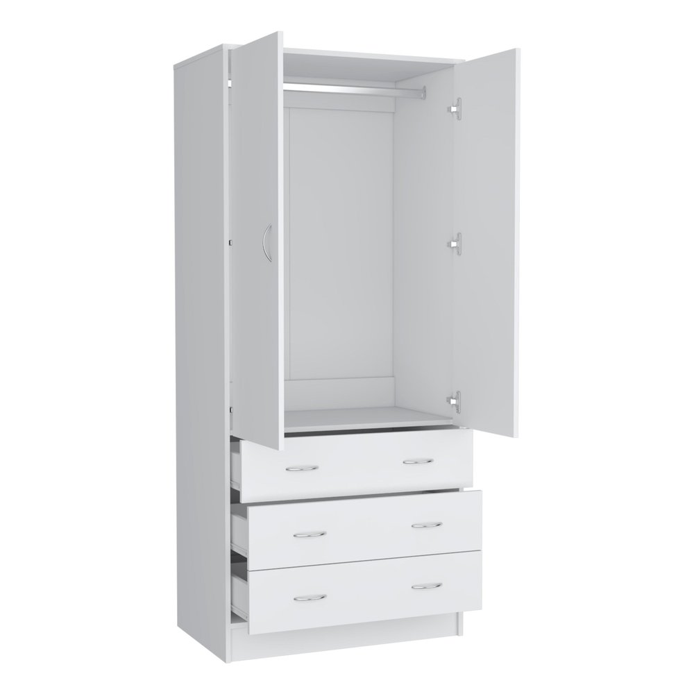 71" White Wood And Metal Two Door Three Drawer Combo Dresser