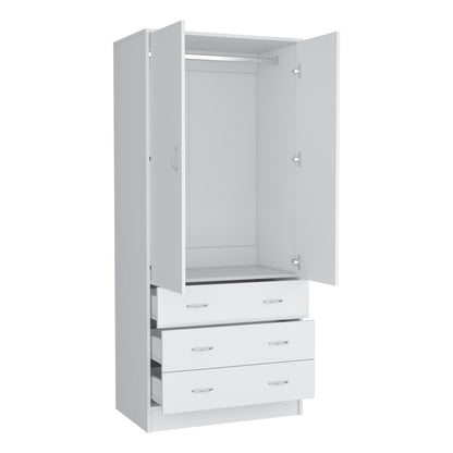 71" White Wood And Metal Two Door Three Drawer Combo Dresser