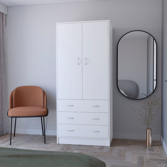 71" White Wood And Metal Two Door Three Drawer Combo Dresser