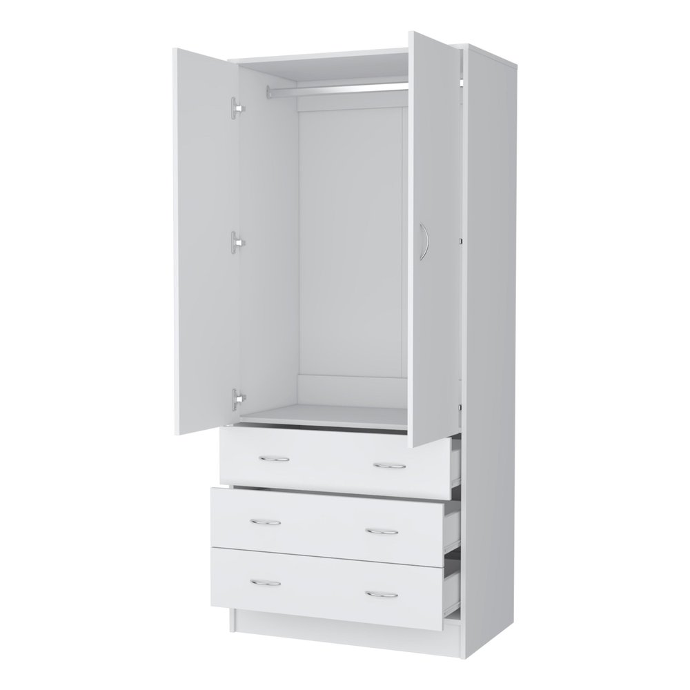 71" White Wood And Metal Two Door Three Drawer Combo Dresser — view 2