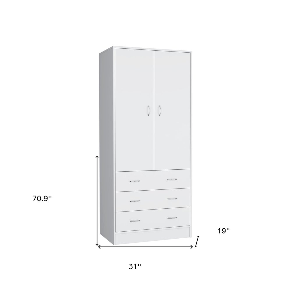 71" White Wood And Metal Two Door Three Drawer Combo Dresser