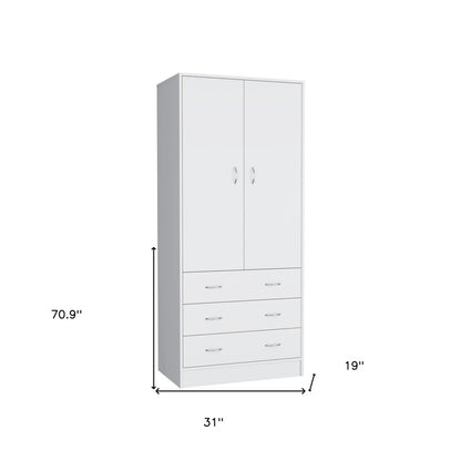 71" White Wood And Metal Two Door Three Drawer Combo Dresser