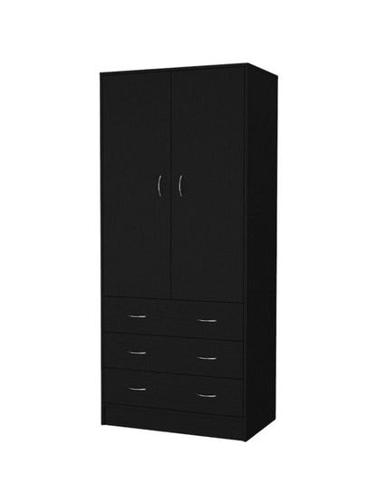 71" Black Wood And Metal Two Door Three Drawer Combo Dresser