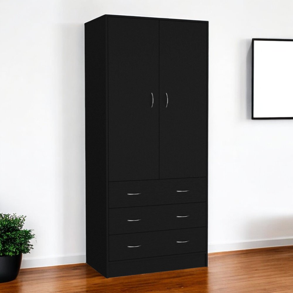 71" Black Wood And Metal Two Door Three Drawer Combo Dresser — view 8