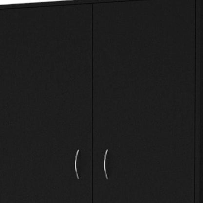 71" Black Wood And Metal Two Door Three Drawer Combo Dresser