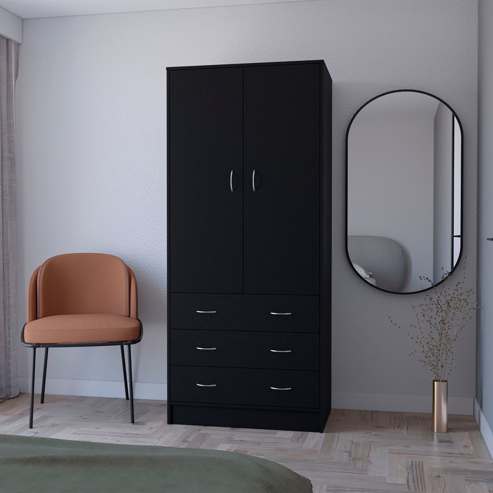 71" Black Wood And Metal Two Door Three Drawer Combo Dresser — view 1