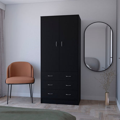 71" Black Wood And Metal Two Door Three Drawer Combo Dresser