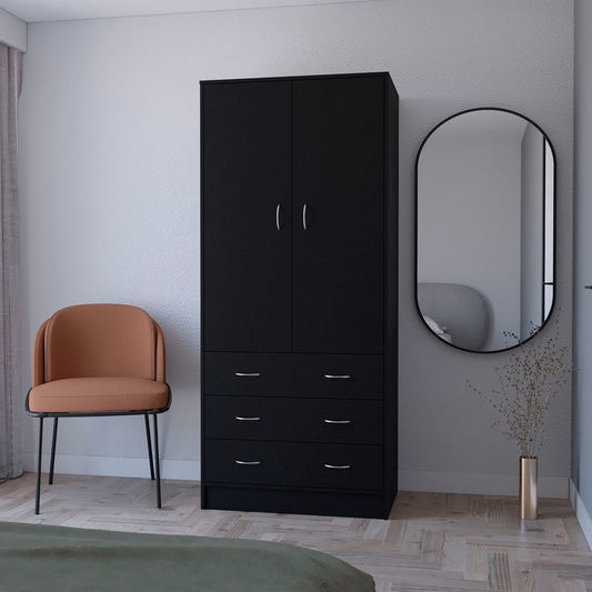 71" Black Wood And Metal Two Door Three Drawer Combo Dresser