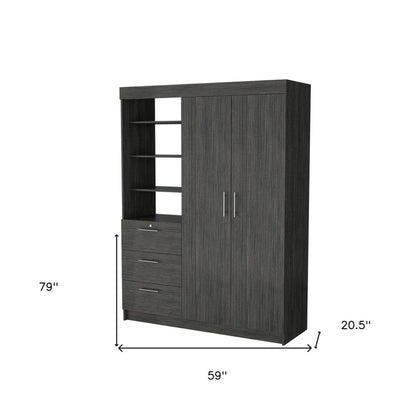 79" Gray Wood And Metal Two Door Three Drawer Combo Dresser