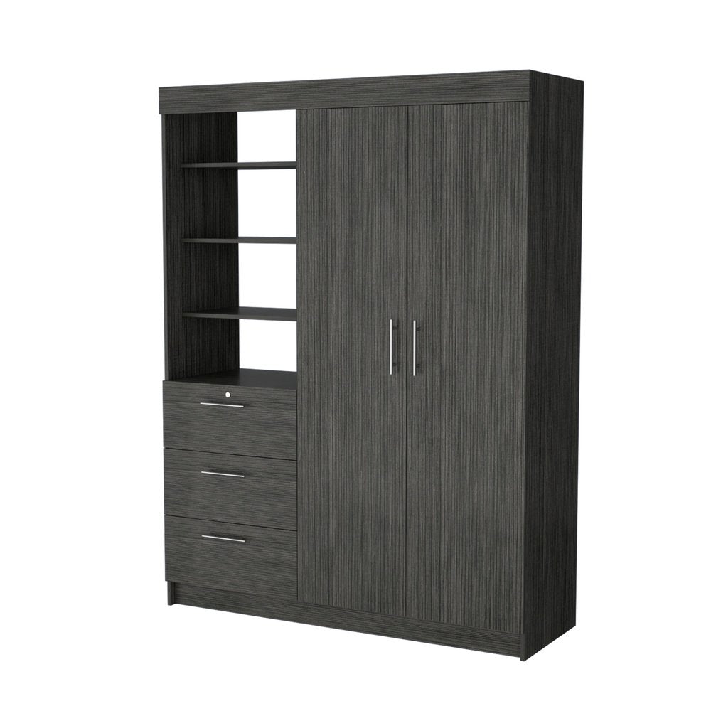79" Gray Wood And Metal Two Door Three Drawer Combo Dresser — view 1