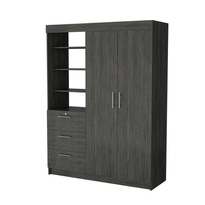 79" Gray Wood And Metal Two Door Three Drawer Combo Dresser