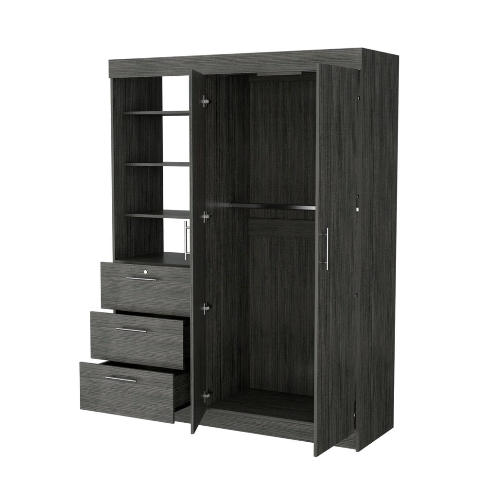 79" Gray Wood And Metal Two Door Three Drawer Combo Dresser