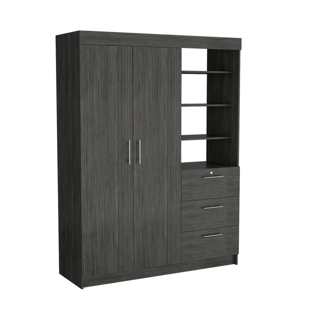 79" Gray Wood And Metal Two Door Three Drawer Combo Dresser
