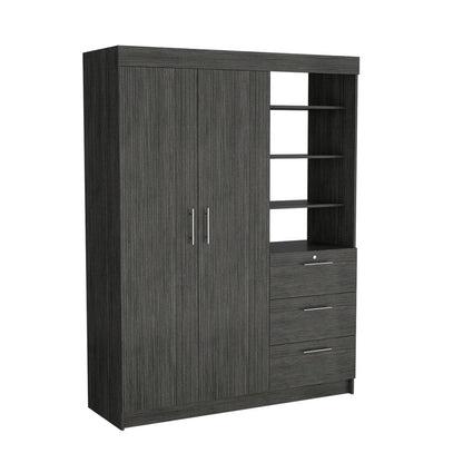 79" Gray Wood And Metal Two Door Three Drawer Combo Dresser