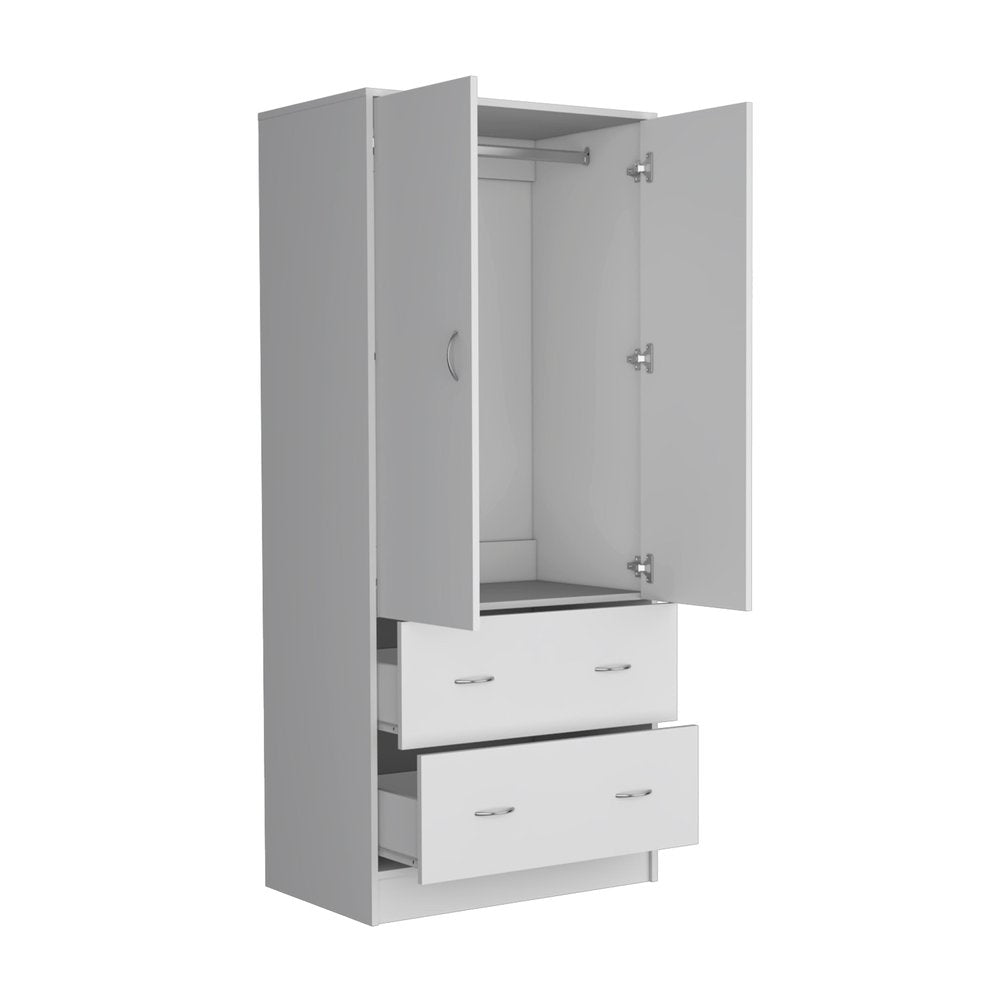 71" White Wood And Metal Two Door Two Drawer Combo Dresser