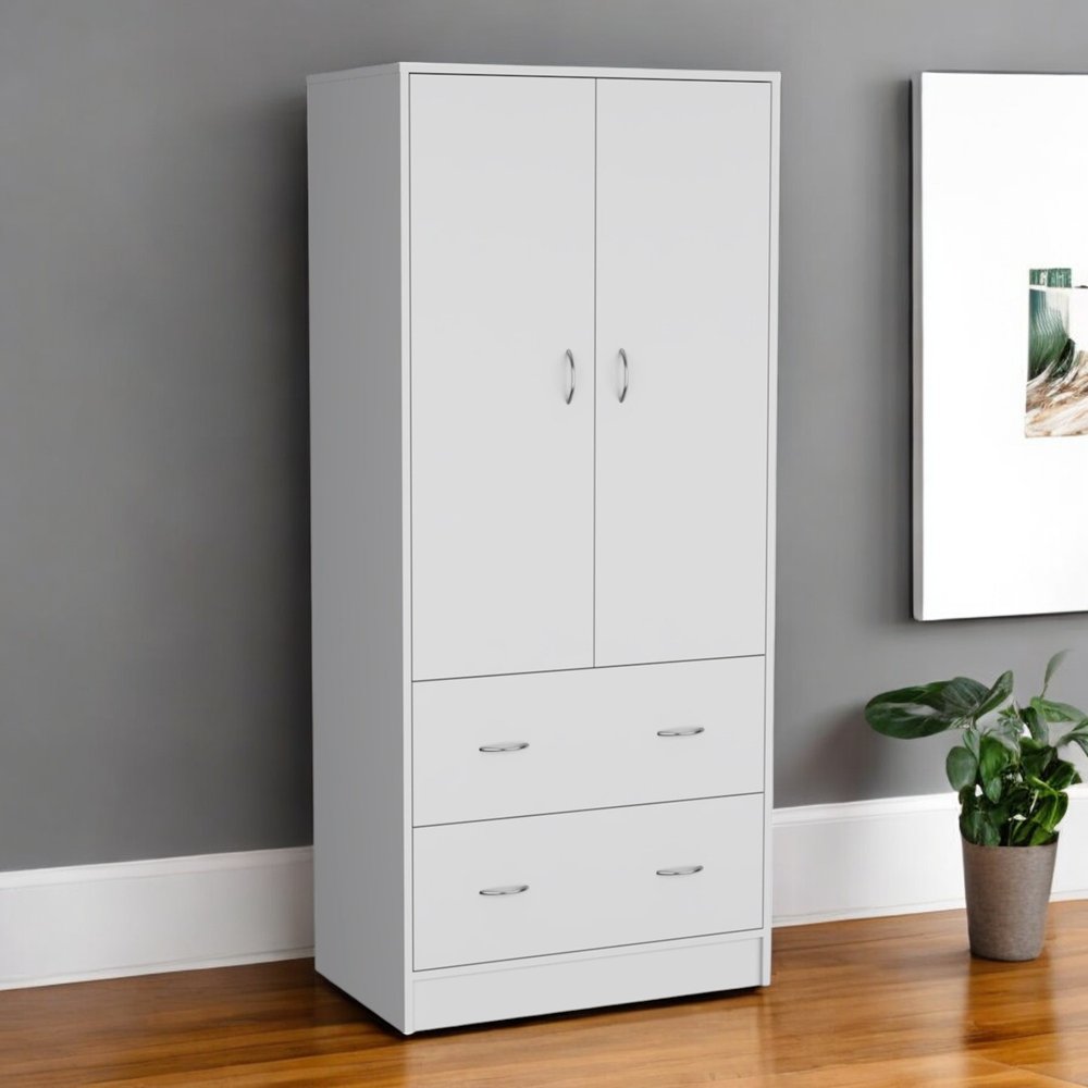 71" White Wood And Metal Two Door Two Drawer Combo Dresser