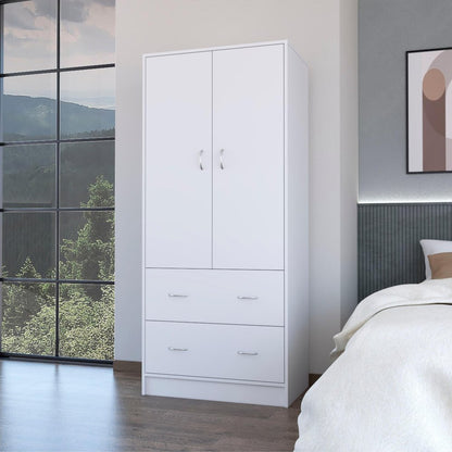 71" White Wood And Metal Two Door Two Drawer Combo Dresser