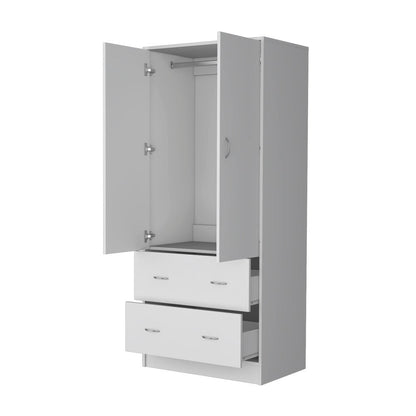71" White Wood And Metal Two Door Two Drawer Combo Dresser