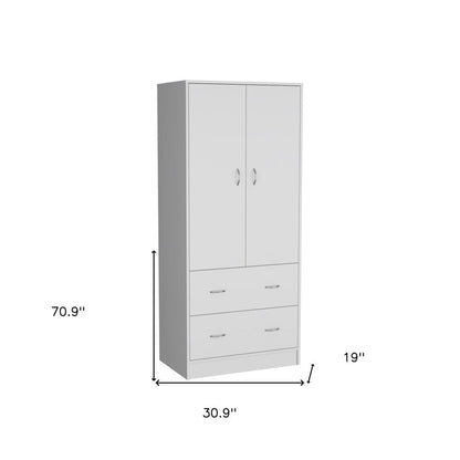 71" White Wood And Metal Two Door Two Drawer Combo Dresser