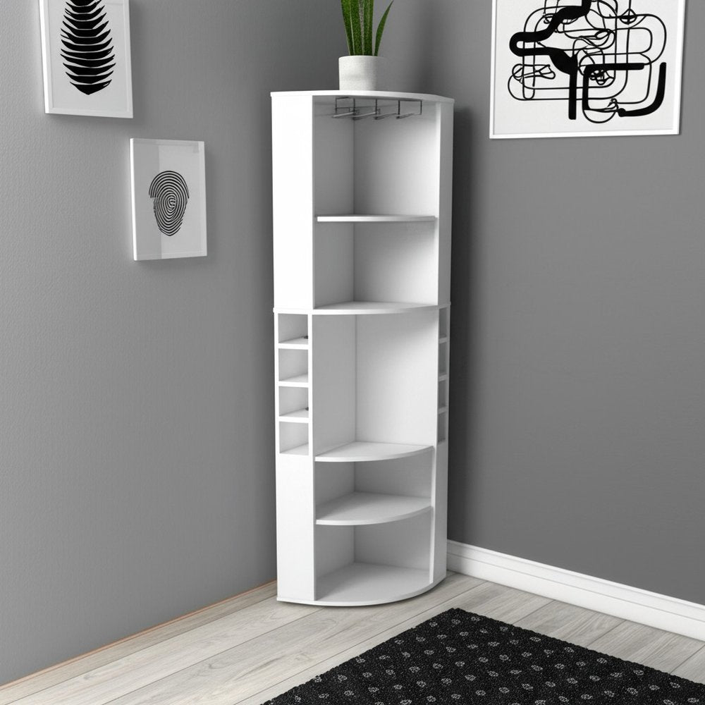 71" White Wood Corner Bar Cabinet — view 7
