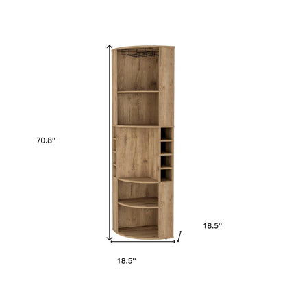 71" Natural Wood Corner Bar Cabinet