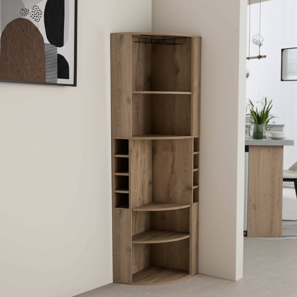 71" Natural Wood Corner Bar Cabinet — view 6