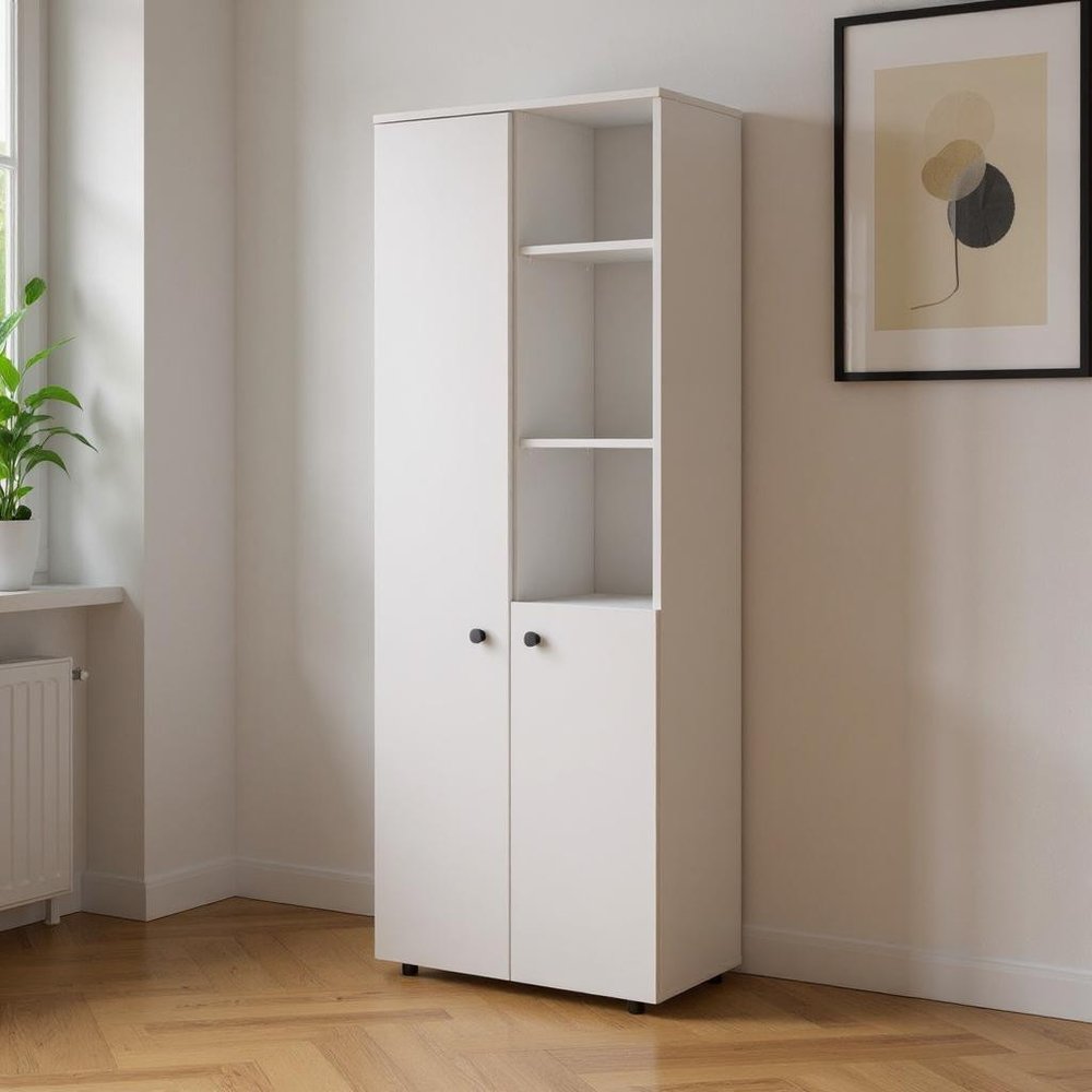 67" White Wood Two Door Pantry Or Storage Closet HomeRoots