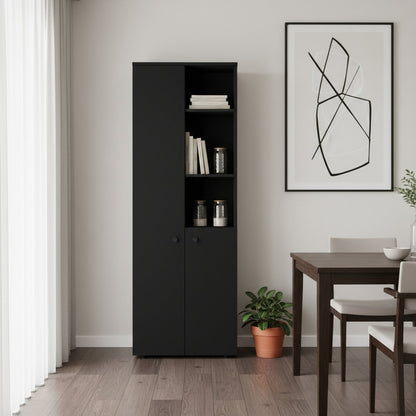 67" Black Wood Two Door Pantry Or Storage Closet HomeRoots