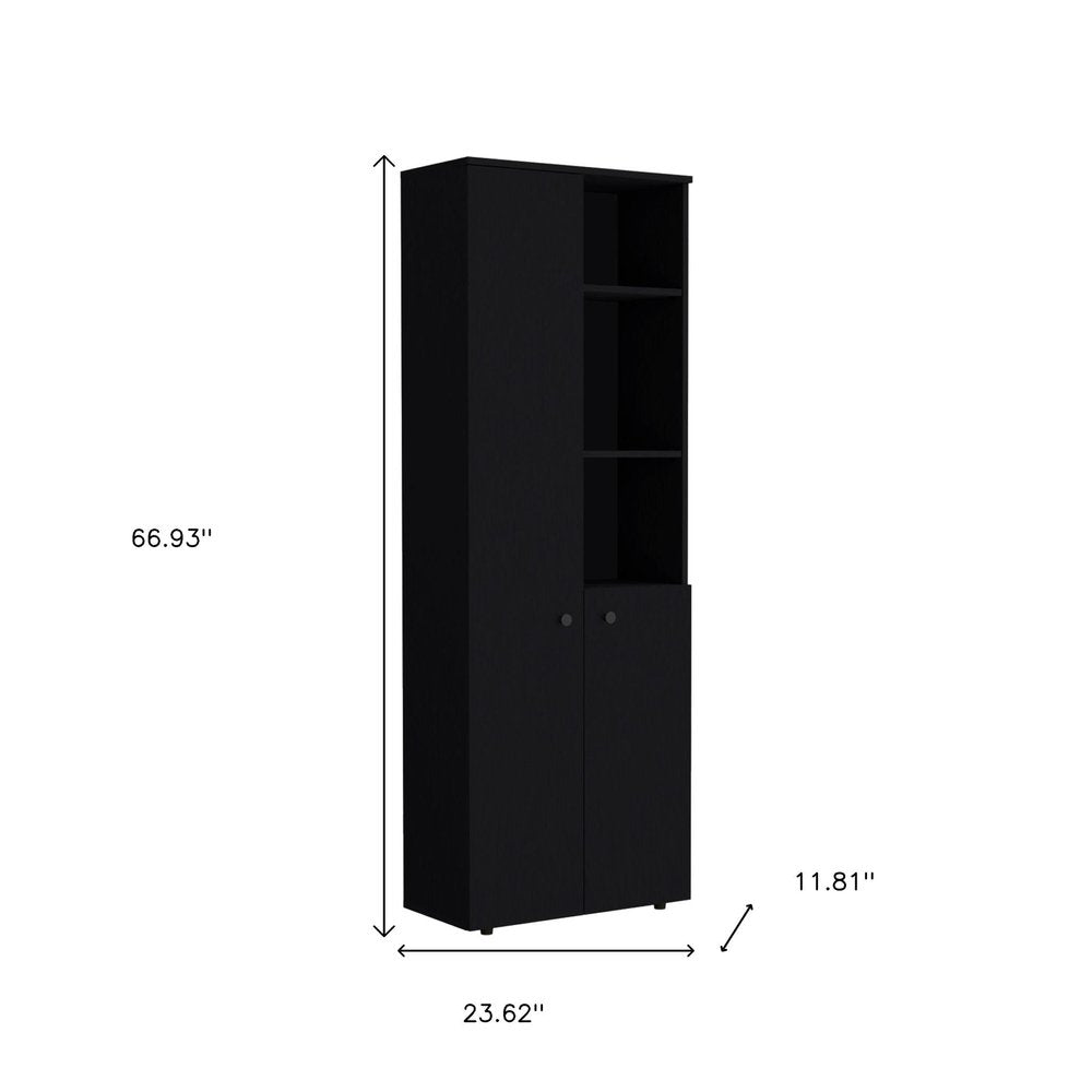 67" Black Wood Two Door Pantry Or Storage Closet HomeRoots