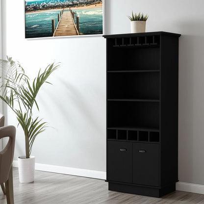 70" Black Wood Bar Cabinet With Two Doors