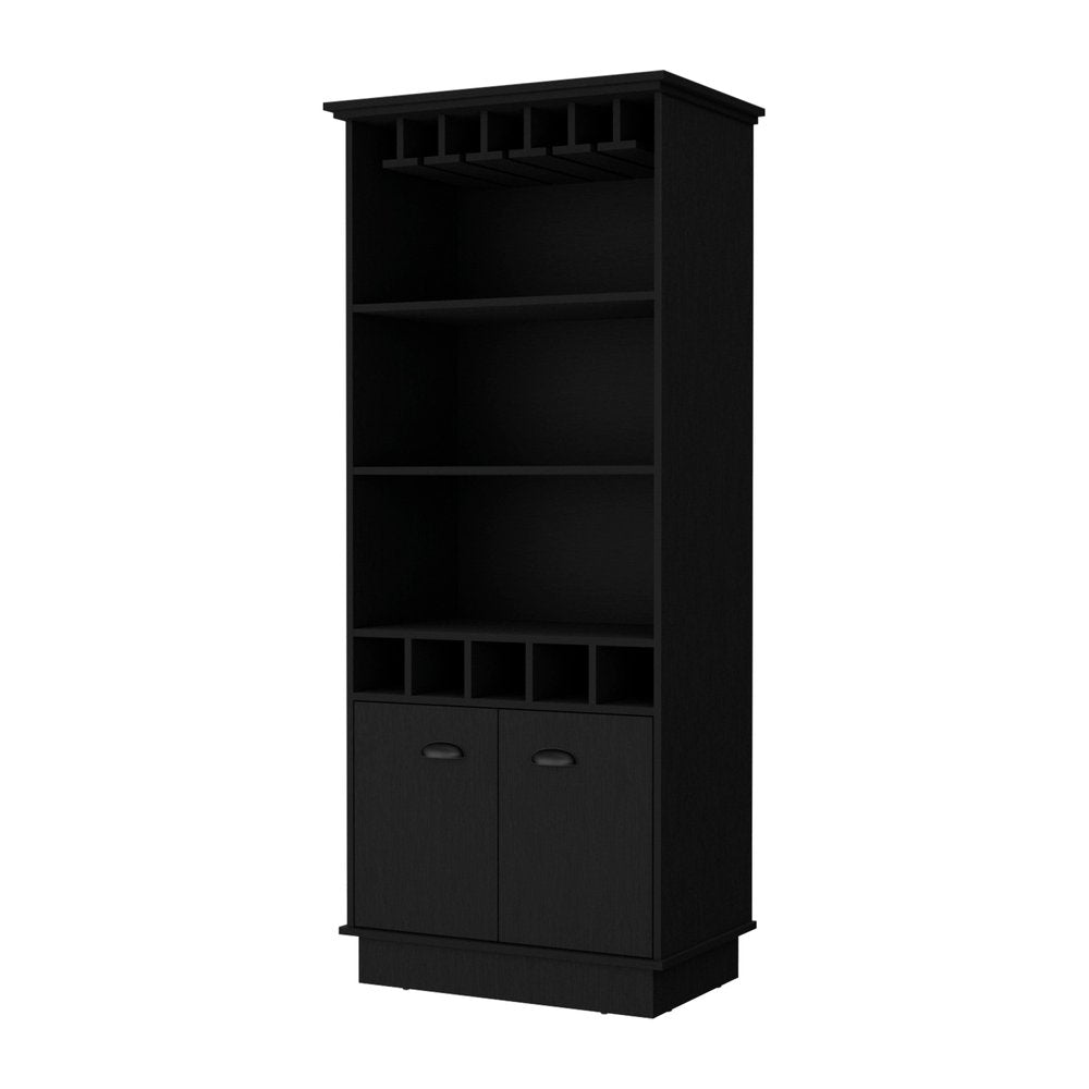 70" Black Wood Bar Cabinet With Two Doors — view 1
