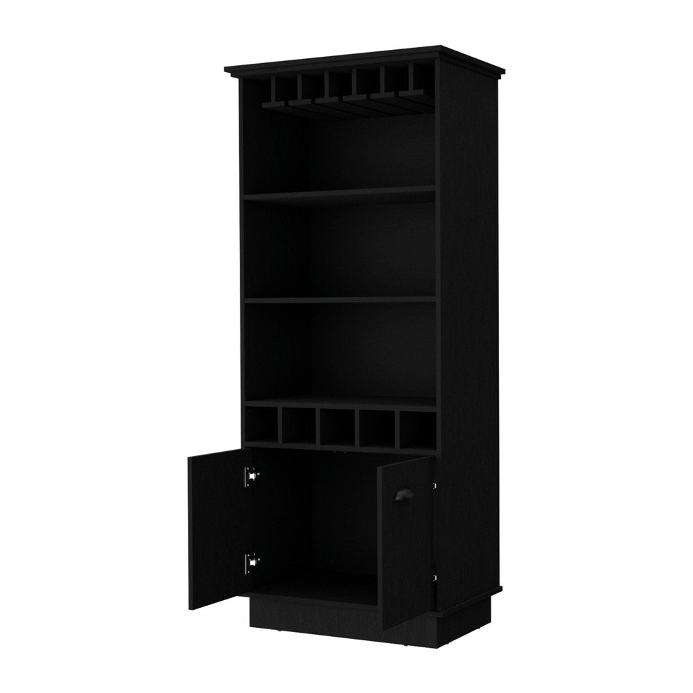70" Black Wood Bar Cabinet With Two Doors — view 2