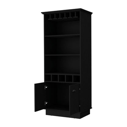 70" Black Wood Bar Cabinet With Two Doors