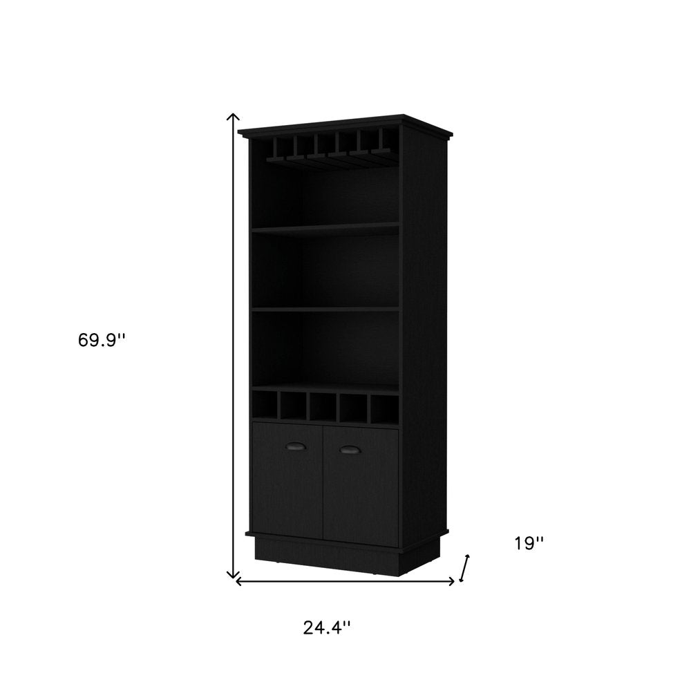 70" Black Wood Bar Cabinet With Two Doors — view 5