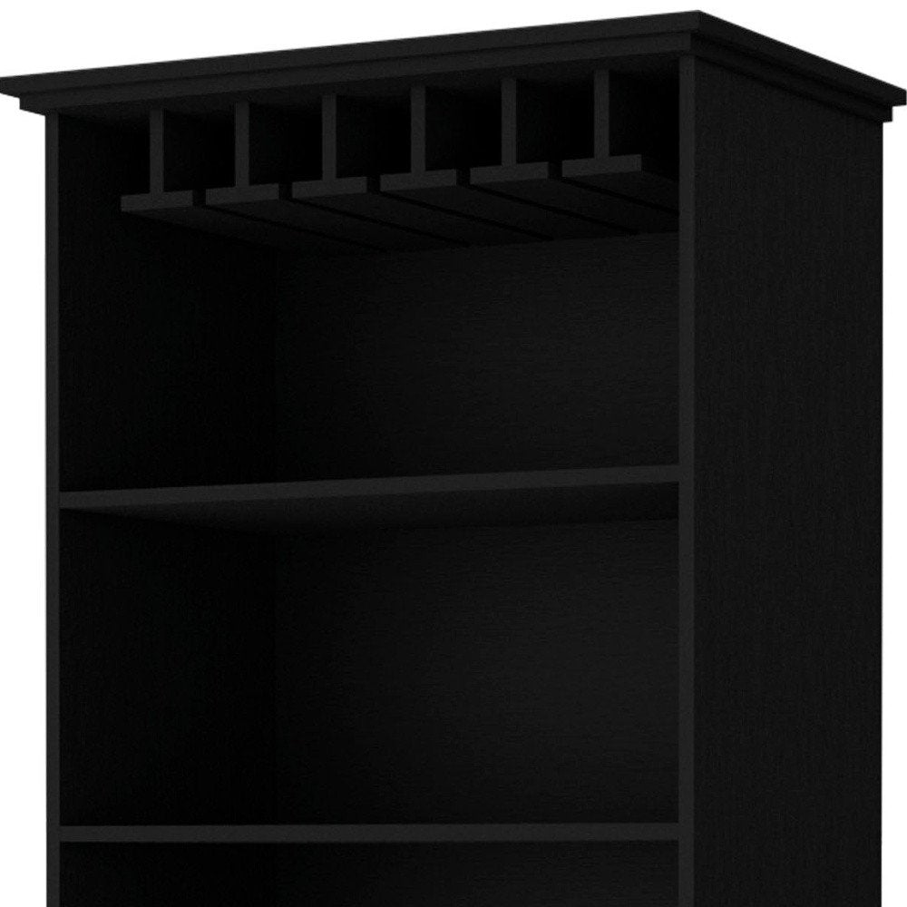 70" Black Wood Bar Cabinet With Two Doors — view 3