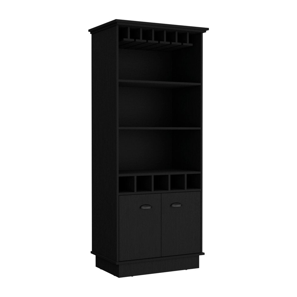 70" Black Wood Bar Cabinet With Two Doors — view 4