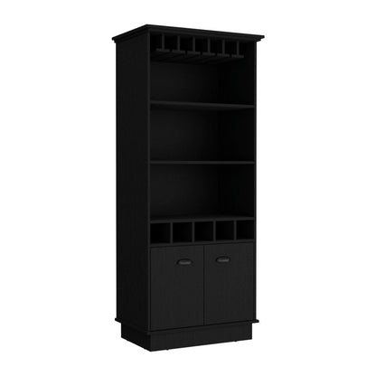 70" Black Wood Bar Cabinet With Two Doors