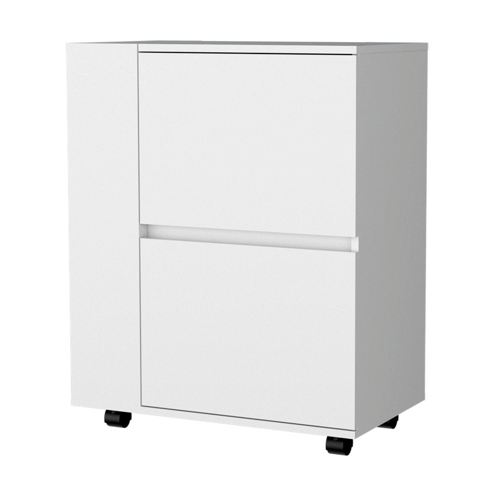 26" White Wood Rolling Bar Cart — view 1