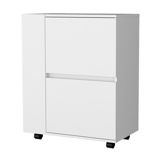 26" White Wood Rolling Bar Cart