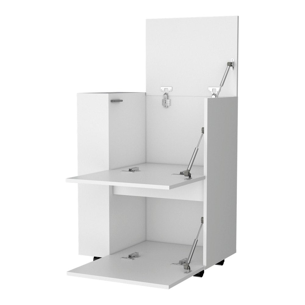 26" White Wood Rolling Bar Cart — view 2
