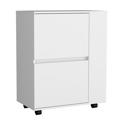 26" White Wood Rolling Bar Cart