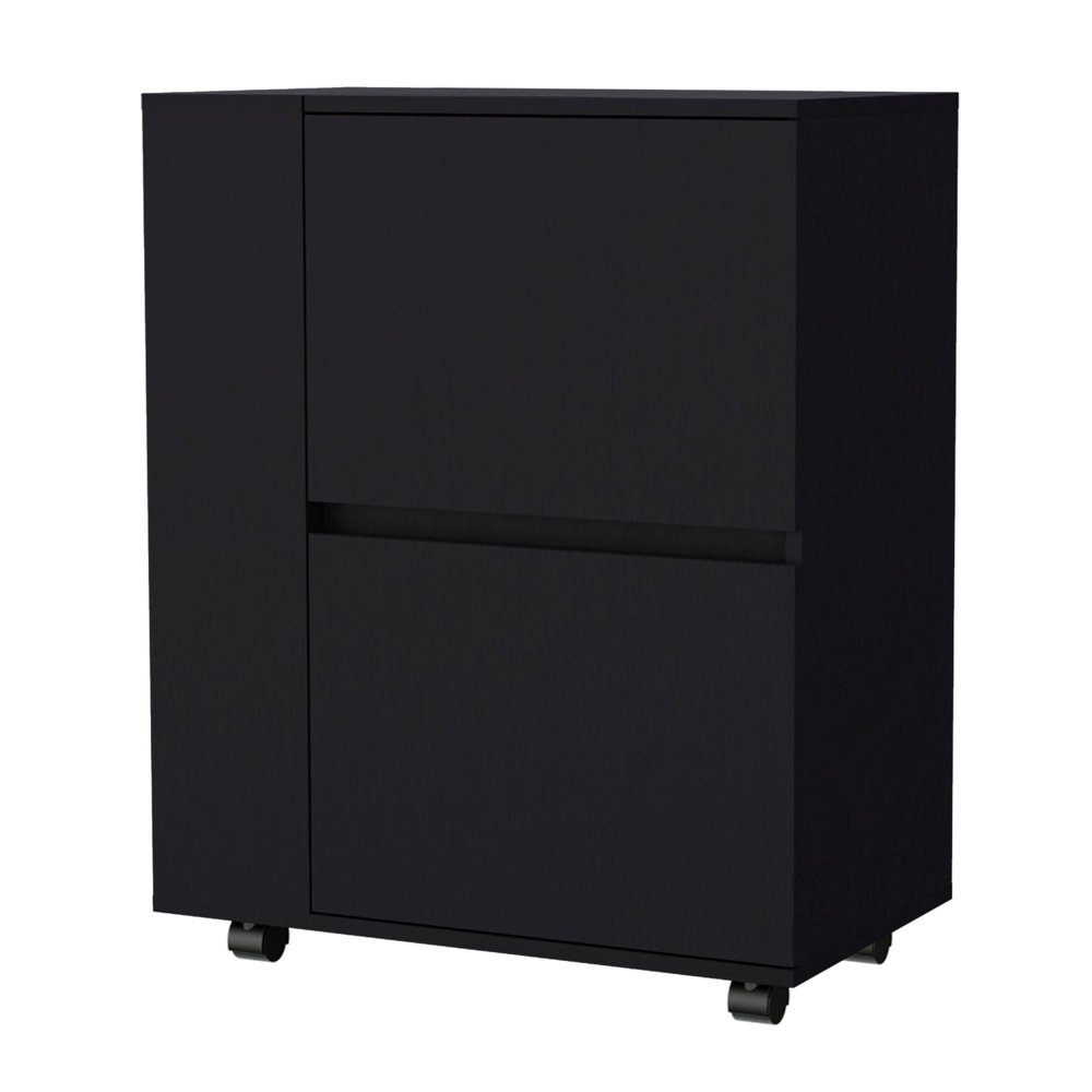 26" Black Wood Rolling Bar Cart — view 1