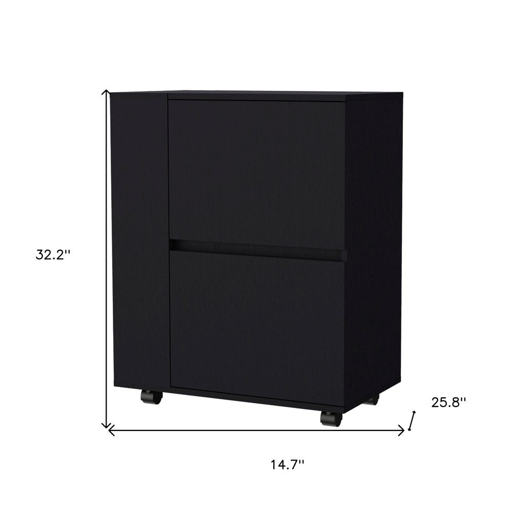 26" Black Wood Rolling Bar Cart — view 3