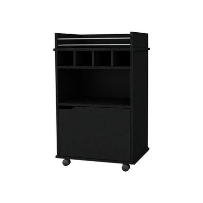 22" Black Wood Rolling Bar Cart With Wine Storage