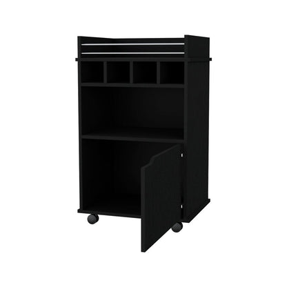 22" Black Wood Rolling Bar Cart With Wine Storage