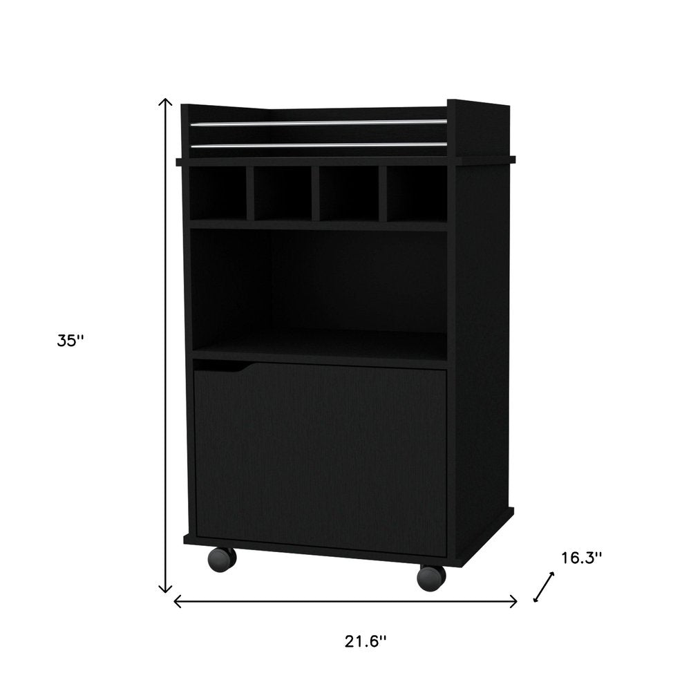 22" Black Wood Rolling Bar Cart With Wine Storage — view 5