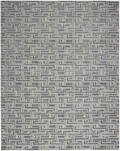 5' X 7' Blue Geometric Distressed Area Rug