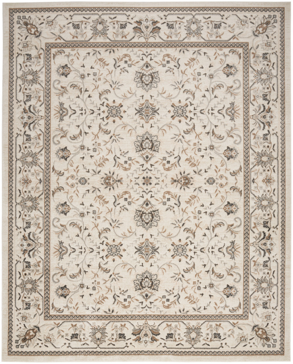 9' X 12' Cream Floral Distressed Area Rug - 108.0" (H) x 144.0" (W) x 0.35" (D)